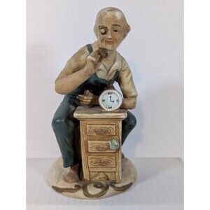 Vintage Hand Painted Alco Mr Fix It Old Man Clock Repairman Porcelain Figurine